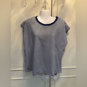 LOFT Navy and White Striped Short Sleeve Tee